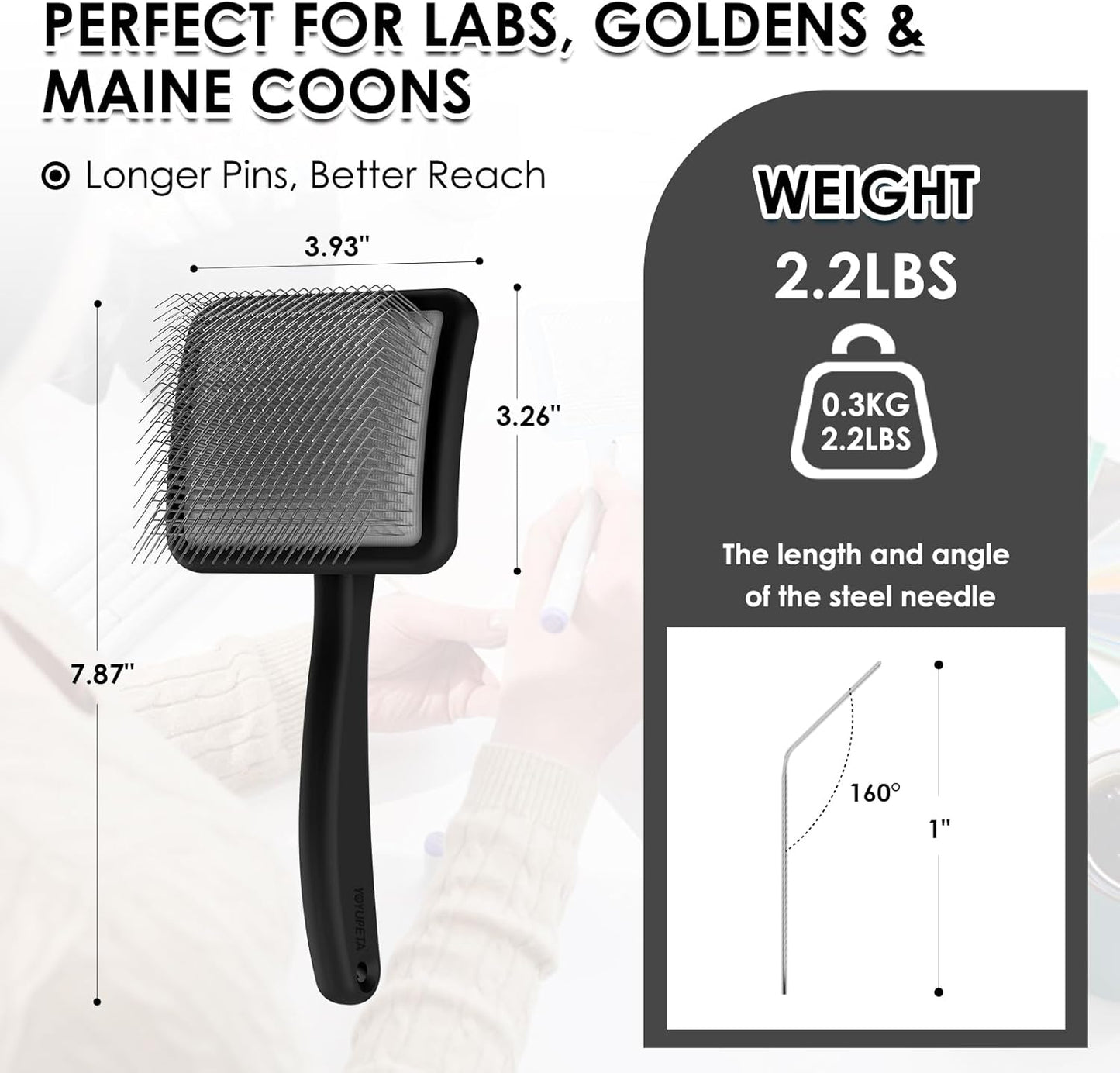 Large Slicker Brush for Dogs - 3PC Pet Grooming Kit - Undercoat Rake & Stainless Comb | Long Pins Remove Mats on Poodles, Golden, Labradoodles | Thick Coat Deshedder for Dogs, Cats, Black