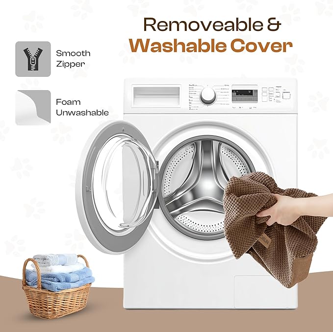 Dog Stairs for High Beds Up to 26-30", 5-Step Foam Pet Ramp with Washable Cover, Gentle Slope Steps, Bed & Couch Ladder for Small Medium Dogs & Senior Cat, Puppy Stairs to Get on Tall Furniture