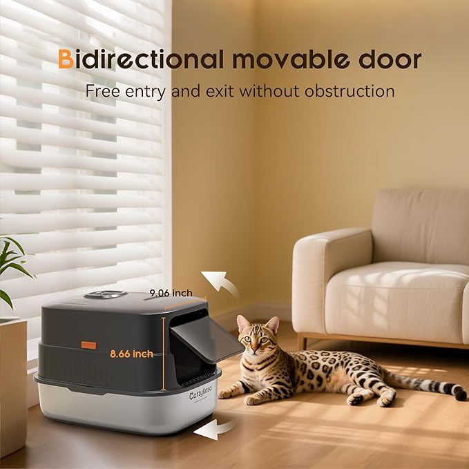 Odor Control XL Stainless Steel Litter Box，3-in-1 Enclosed High Sided Litter Box with High Lid for Big Cats，Non-Sticky，Anti-Leakage，Easy Clean，with Scoop & Filter Pedal