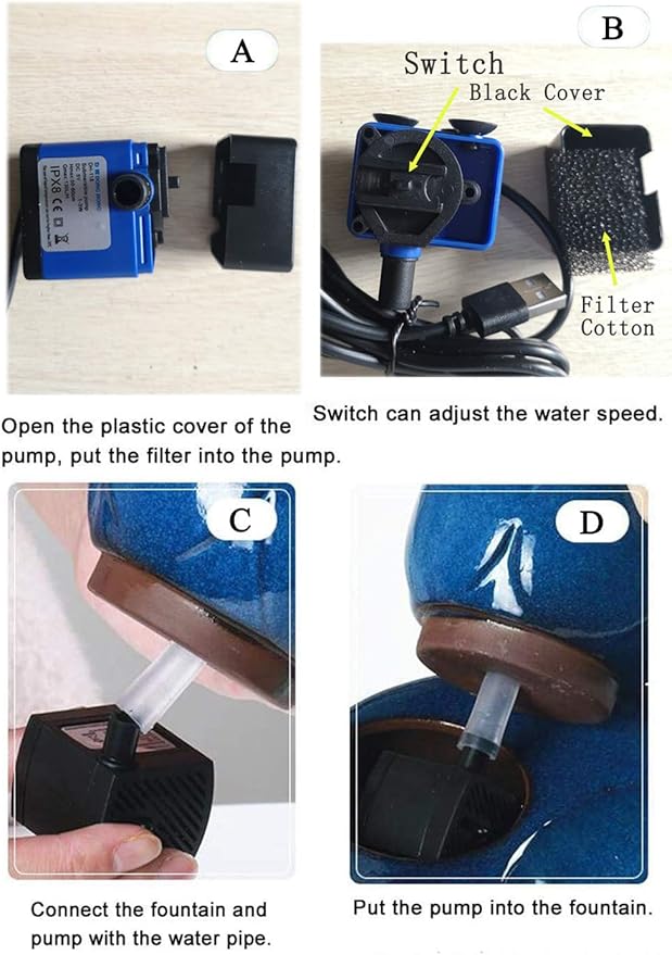 Ceramic Cat Drinking Water Fountain, 1.3 Liters Pet Water Fountains for Cats and Dogs, Electric Pet Water Dispenser with Quiet Pump and 5 Replacement Filters - Blue Lotus Style