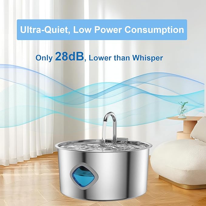 Pawira Water Fountain for Cats, with 10 Filters - Silent Pump, Dog & Cat Water Fountain, 3.2L / 108oz with Water Window, Super Quiet (B, Filter * 10, 3.2L)