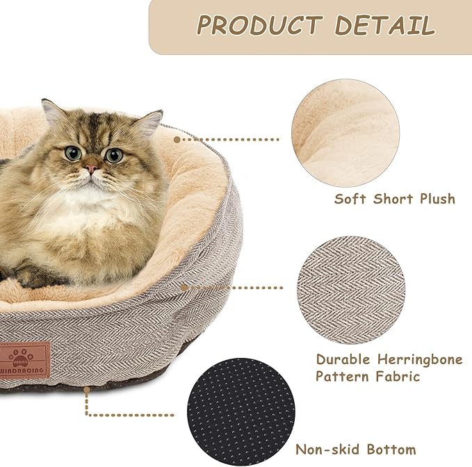 Cat Beds for Indoor Cats,Kitten Bed,Dog Bed for Extra Small Dogs Breeds,Puppy Kennel Bed, Comfy Durable Pet Sleeping Bed, Washable Roun Cat Bed & Non-Slip Bottom, Size 19"L x 16"W x 6.5"Th