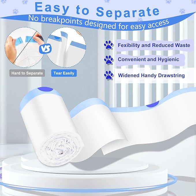 Thicken Cat Litter Bags 120 Pack, cat litter box liners, Leakproof Poop Bags & Waste Bags - Ultimate Odor Control and Leakproof Design,6 Rolls Drawstring Trash Bags for Automatic Litte(27x13 inches）