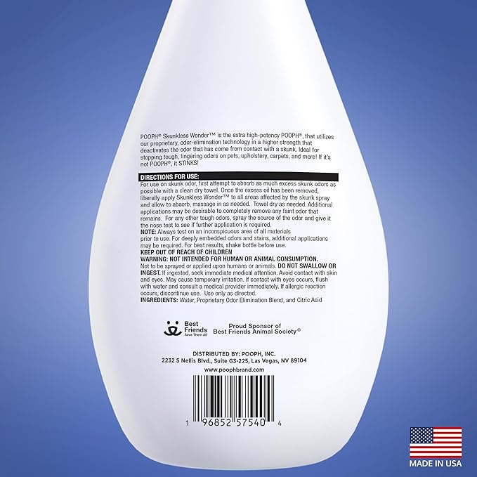 POOPH Skunkless Wonder – 32 fl oz Bottle – Works on the Skunk Odor and the Worst Lingering Stink— Works on contact No Fragrances, No Harsh Chemicals, Use on Fur, Clothing, even Stinky Footwear