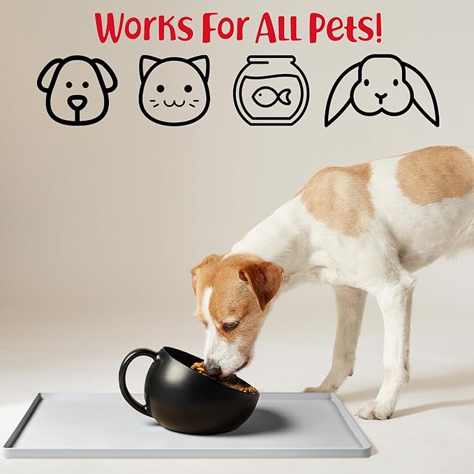DogBuddy Dog Food Mat – Waterproof Dog Bowl Mat for Food and Water, Silicone Pet Feeding Mats for Floors, Non-Slip Placemat with High Edges for Dogs Bowls, Puppy Essentials (Large: 24"x16", Mist)