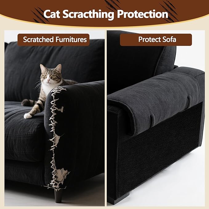 Cat Scratch Furniture Protector, 78.7"x15.8" Self Adhesive Cat Scratch Mat Pad,Cut to Fit DIY Replacement Carpet for Tree,Wall,Bed,Door, Couch Protector (Black)