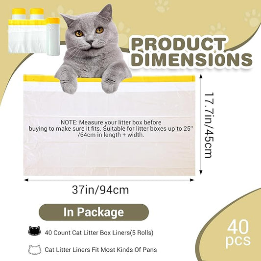 40 Count Jumbo Cat Litter Box Liners - 37“ x 17.7” Extra Large Heavy Duty Drawstring Bags for Pet Cat Litter Tray