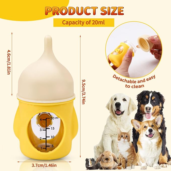 Kitten Bottle Feeding Kit for Nursing, Silicone Nipple Anti-Choking Puppy Bottle, YITOBA Small Clear Scale Puppy Feeder for Nursing Newborn Cats Dogs Pets (20ml)