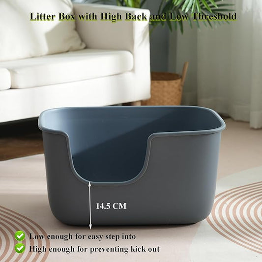 Vealind Large High Sided Cat Litter Box for Indoor Cats 22.2"×14.9"×12" Tall Litter Boxes with High Back Deep Wall XL Kitty Litter Boxes (Grey)