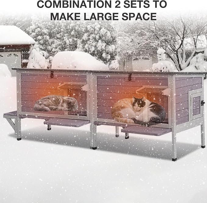 Outdoor Cat House with Insulated Liner, Heated Feral Cat House for Winter, Weatherproof Stray Cat Shelter Outside, Kitty Condo Indoor