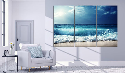 Nature Wall Art Prints - Ocean Forest Mountain Lake Canvas Landscapes - Small to Extra Large Living Room Bedroom Kitchen Bathroom Décor (Summer Ocean Beach, 47L" x 71W" - 3 panels)