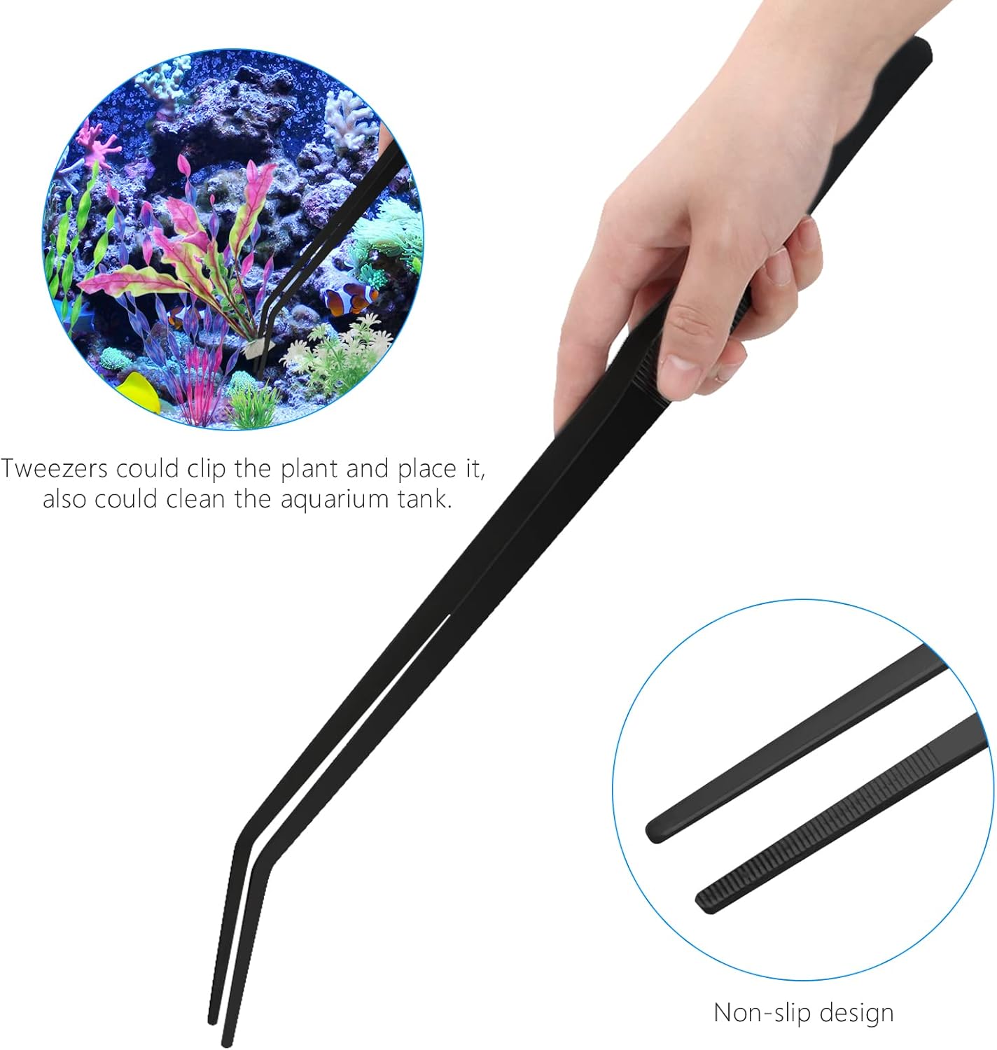 Aquarium Aquascape Tools Kit 15in, 4 in 1 Anti-Rust Aquatic Plant Aquascaping Tool Stainless Steel Tweezer Scissor Spatula for Aquarium Tank Clean Fish Tank Aquascape Accessories Set (black)