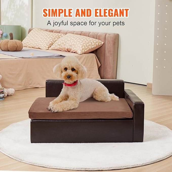 VEVOR Leather Dog Bed for Medium Size Dog, Douch Couch Pet Sofa for Puppy and Cats, Washable Pet Couch and Chair, 50lbs Load Capacity, Black