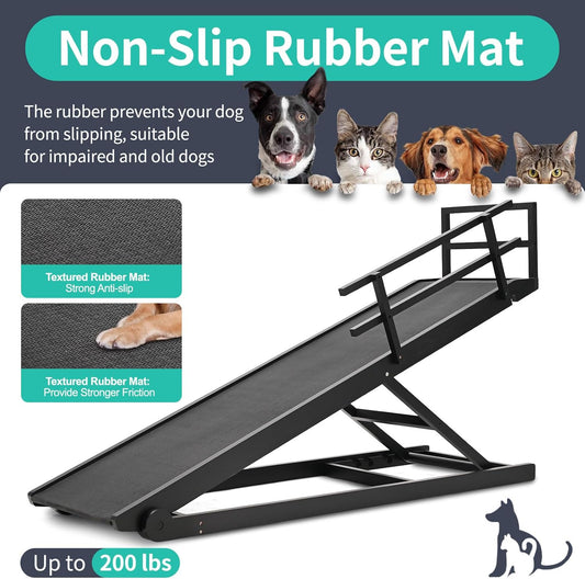 Dog Ramp, 5 Level Adjustable Height Folding Pet Ramp for High Bed, Portable Paw Ramps Large Bed Ramp for Medium & Large Old Dogs & Cats - Natural Wood Furniture Quality