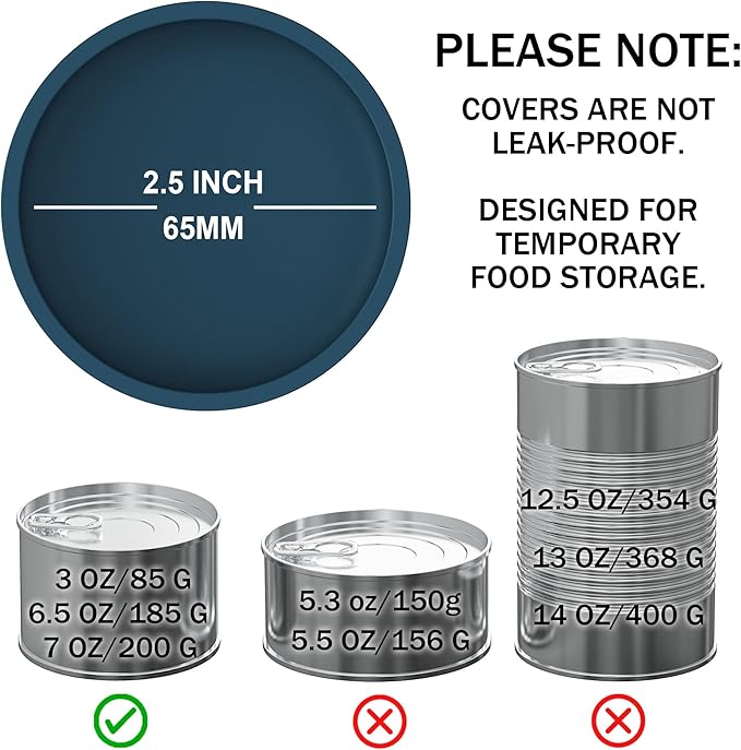 OHMO - 2 Pack Cat Food Can Lids, Small (3 oz) Silicone Can Covers for Pet Food Cans 2.5 oz Cat Food Cans, Dark Blue