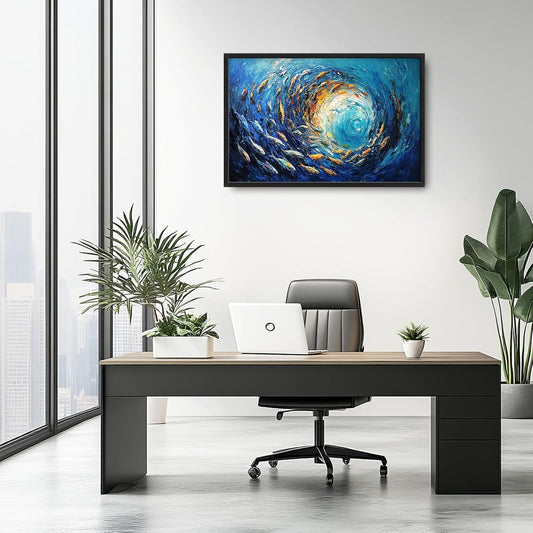 Extra Large Framed Abstract Ocean Fish Wall Art,Oversized Blue Sea Nautical Fish Wall Decor Pictures for Living Room,Canvas Print Painting Modern Artwork Bedroom Office Bathroom Home Decor 36L x24W