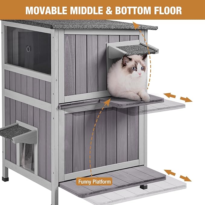 Gutinneen Cat House Feral Kitty Shelter Ourdoor & Indoor Cat Cage with Waterproof Roof, 2 Large Side Doors