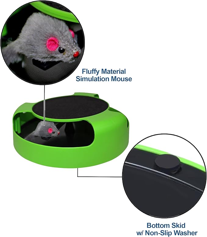 Interactive Cat Scratcher Toy with Spinning Mouse Toy for Cats, Toy with Scratching Board and Running Mouse, Fun Cat Stimulating Toy, No Batteries Required. Endless Fun for Your Kitties