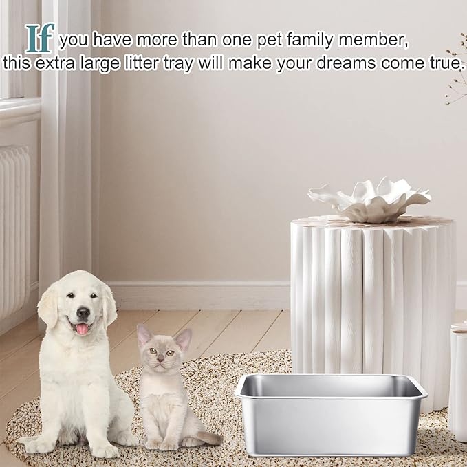 Gerrii 3 Packs Extra Large Stainless Steel Litter Box for Cat with High Sides, Non Stick Smooth Surface, Easy to Clean for Cat Bunny(17.7 x 13.8 x 5.9)