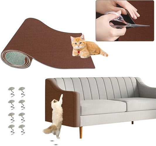 Cat Scratching Mat - Trimmable Self Adhesive DIY Climbing Cat Scratcher Pad for Cat Tree Shelves and Post Cat Scratch Furniture Protector