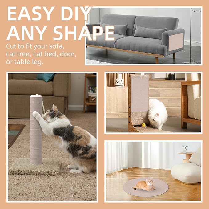 Anti Cat Scratch Furniture Protector, 10 Pack | 11.8" X 15.7" / Per | Self-Adhesive Cat Scratching Mat for Couch, Wall, Door, DIY, Durable, with 40 Twist Pins (Khaki)
