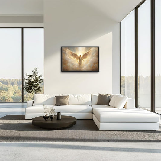 Large Angel Wall Art for Living Room, Framed Oversized Angel Wing Wall Decor Fantasy Sky Clouds Canvas Painting Modern Artwork for Living Room Bathroom Bedroom Office Dining Room 36"x24"