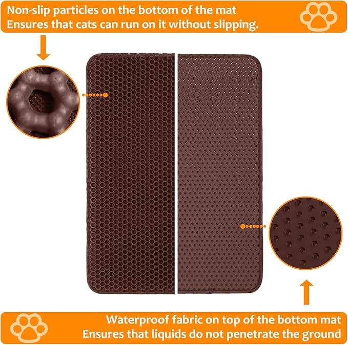 22"x30" Cat Litter Mat, EVA & Fabric Double Layer Design Waterproof Bottom Cat Litter Mat, Anti-slip Litter Box Mat, Easy To Catch Pet Litter, Easier To Clean, Washable, Soft on Paws, Brown