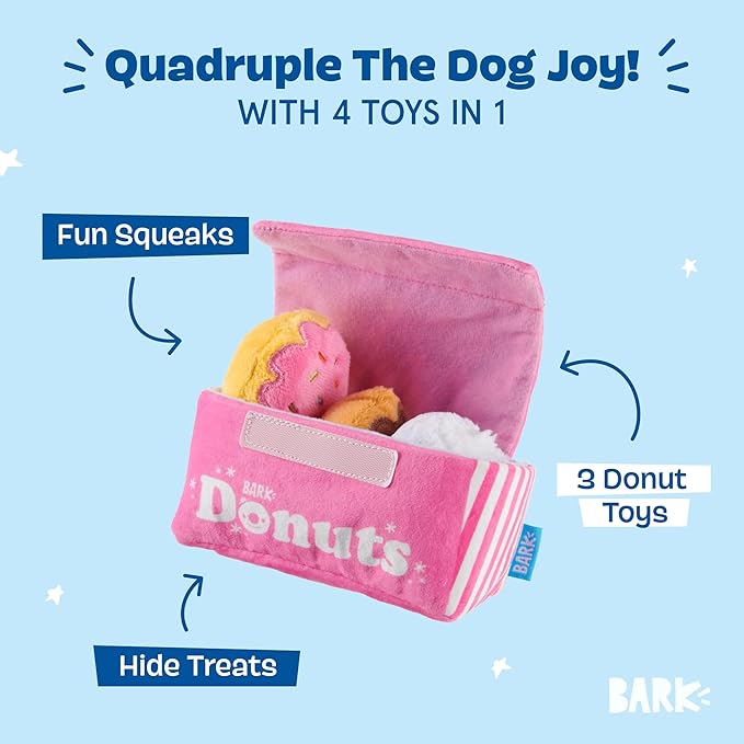 Barkbox Dog Toys – Barker’s Dozen Donuts Plush 4 in 1 Multi Part Interactive Dog Toy for Dogs & Puppies – Small
