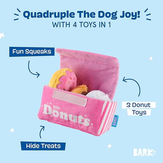 Barkbox Dog Toys – Barker’s Dozen Donuts Plush 4 in 1 Multi Part Interactive Dog Toy for Dogs & Puppies – Small