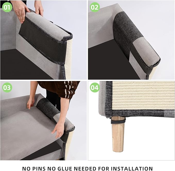 Large Size Cat Scratch Sofa Protector,27.5inch*19.6inch Sisal Couch Protector from Cats/Dogs Scratching for Big Arm Sofa use (Dark Grey/Left Handed)