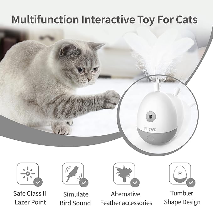 PETGEEK Interactive Cat Laser Pointer Toy with Bird Squeaky, Automatic Cat Wand Replacement, Cat Toys for Indoor Cats
