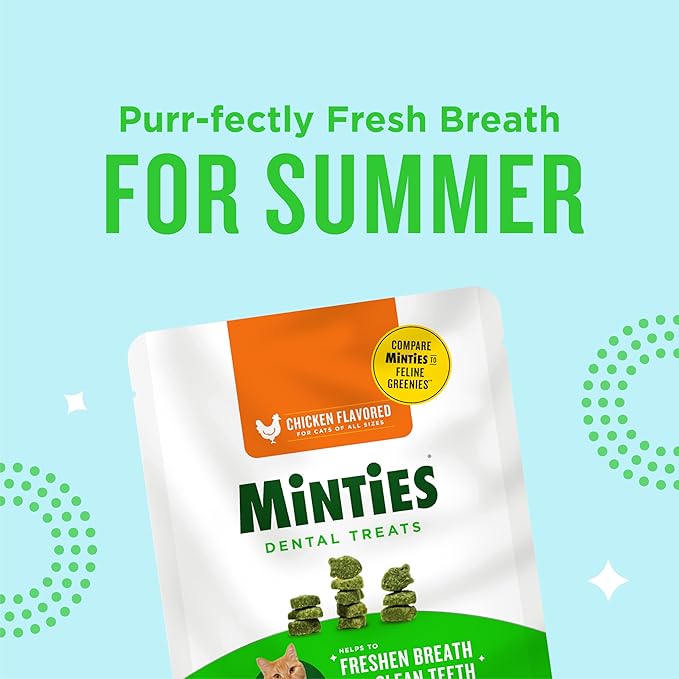 Minties Dental Treats for Cats, Chicken Flavored Treats for Cats, Freshens Breath and Controls Tartar, 10oz