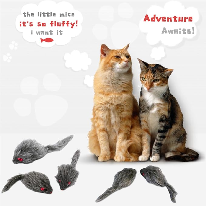 Cat Toys, 5 Pack Faux Fur Mouse Toys, Interactive Cat Toy 6.3” Realistic Size Grey Furry Rattle Mouse Without Catnip Kitten Cat Toy for Bored Indoor Adult Cat, Kitten Interactive Play