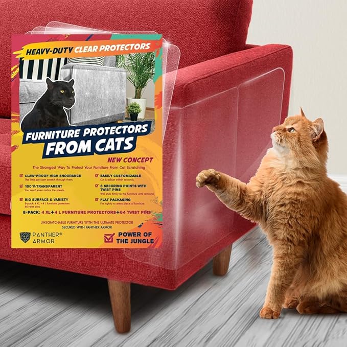 Panther Armor Furniture Protector, 8-Pack, Heavy Duty Anti-Scratch Cat Couch Protector, Transparent