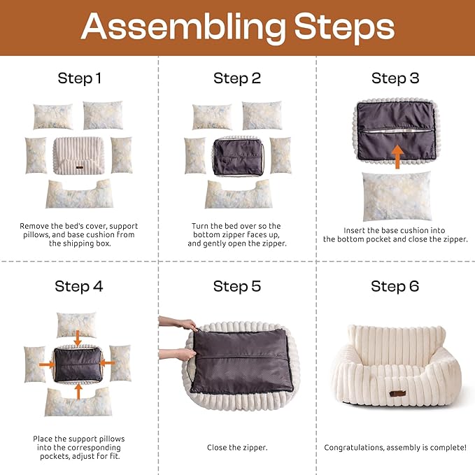 MEWOOFUN Cat Beds for Indoor Cats, Fluffy Cat Couch with Removable Washable Cover, Supportive Small Dog Beds for Puppy & Kitten up to 15 lbs (Grey, 24x19x12)