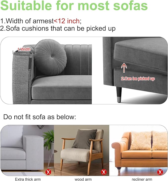 Cat Scratch Couch Protector,23.6L*19.6W inch Scratching Furniture Protector Pad,Cat Scratch Sofa Arm Sheild with Grey Natural Sisal for Protecting Couch Sofa Chair Furniture (Grey/Right Hand)