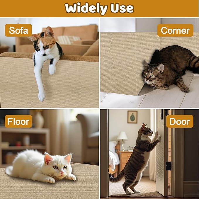 Cat Scratching Mat Self-Adhesive, 78.7"x15.8" Trimmable Cat Scratch Furniture Protector, Durable Cat Scratch Pad for Couches, Cat Trees, Walls, Easy to Install for Cat Owners