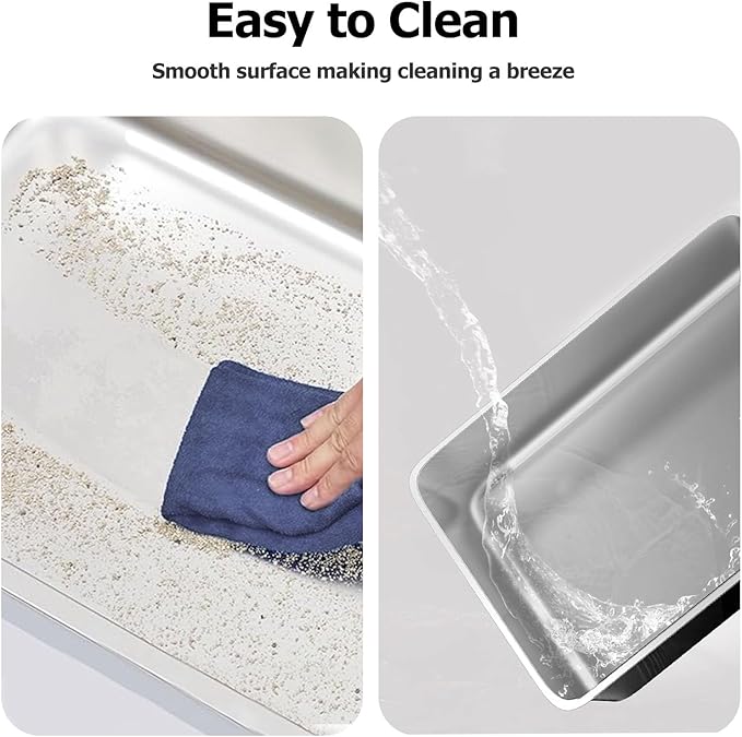 Stainless Steel Cat Litter Box, Medium Metal Litter Tray Pan Litterbox, 2-Pack Stainless Steel Litter Box for Big Cats, 19.7" Lx13.8 W x3.9 H, No Odor Absorption,Easy to Clean, Rustproof