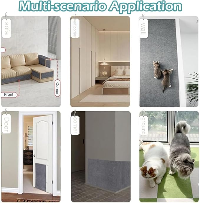 Cat Scratch Furniture Protector Cat Scratching Mat Trimmable Self-Adhesive Carpet DIY Climb Scratcher Mat for Covering Tower and Couch Protector from Cats Claws for Wall, Door, Steps