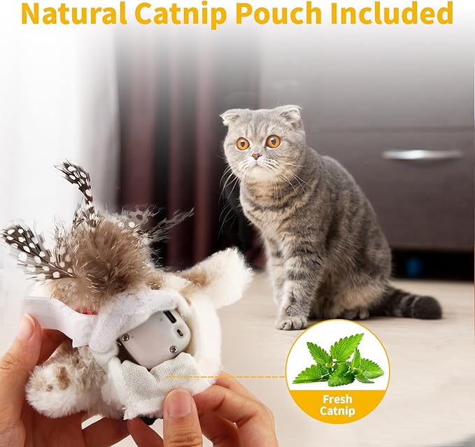 Gigwi Interactive Cat Toys for Indoor Cats, Flapping and Chirping Catnip Toys for Cat Exercise, Automatic Cat Toy with Beating Wings & Real Feather Tail, Rechargeable Cat Kicker Toy Prince