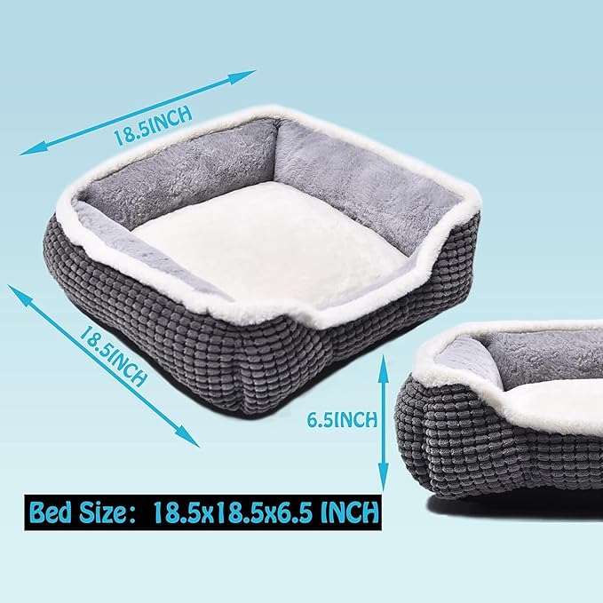 Luxury Square Grey Cat & Dog Bed - Soft Washable Animal Pet Beds with Anti-Slip & Water-Resistant Bottom, Perfect for Indoor Small Dogs & Cats, Kittens & Puppies
