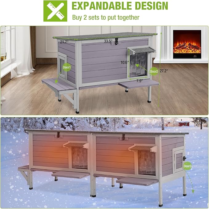 GUTINNEEN Outdoor Cat House Insulated for Winter Weatherproof Feral Cat Shelter