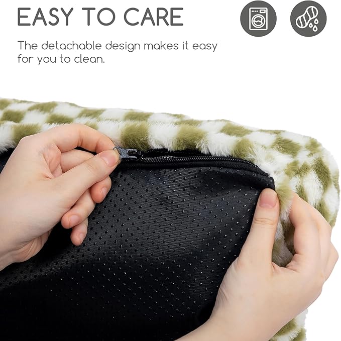 Hollypet Fluffy Plush Dog Cat Pet Couch Soft Calming Sofa Bed for Medium Small Cats and Dogs, Green and White