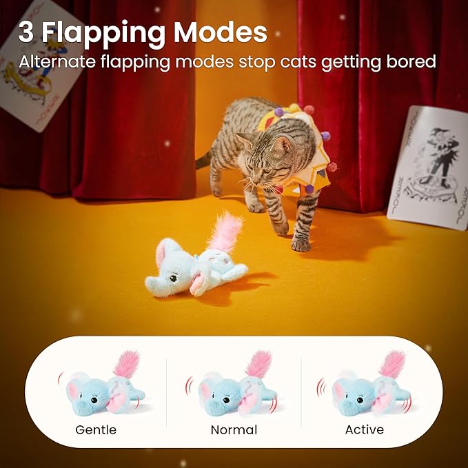 Potaroma Cat Toys Flapping Elephant, Interactive Realistic Kitten Toy Stuffed with Catnip and Crinkle Paper Hangable Design for Bored Indoor Cats 6.3 Inches