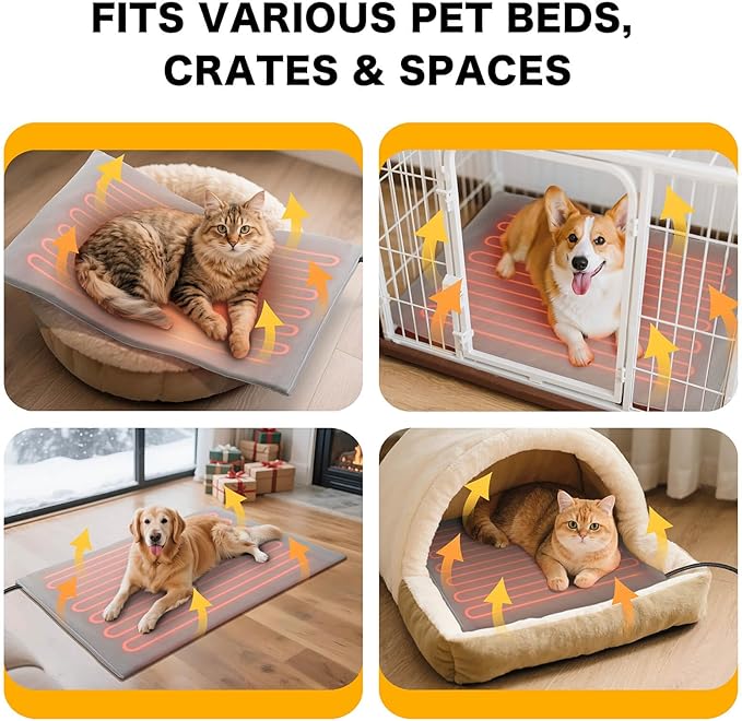 Pet Heating Pad for Cats and Small Dogs – Heated Cat Bed with 4-Level Timer & 6-Level Temperature, Waterproof Indoor Warming Mat with Chew-Resistant Cord & Soft Washable Cover, 16"x18"