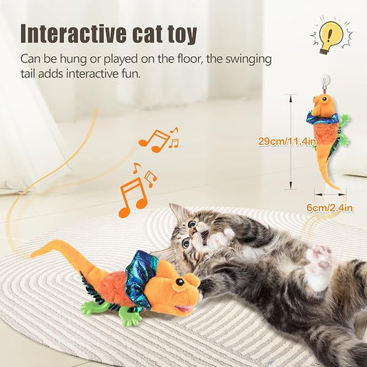 Migipaws Cat Toys, Touch Activated Flapping Chirping Lizard Kitten Toy with Catnip for Indoor Cats Kicker, Rechargeable (Orange)