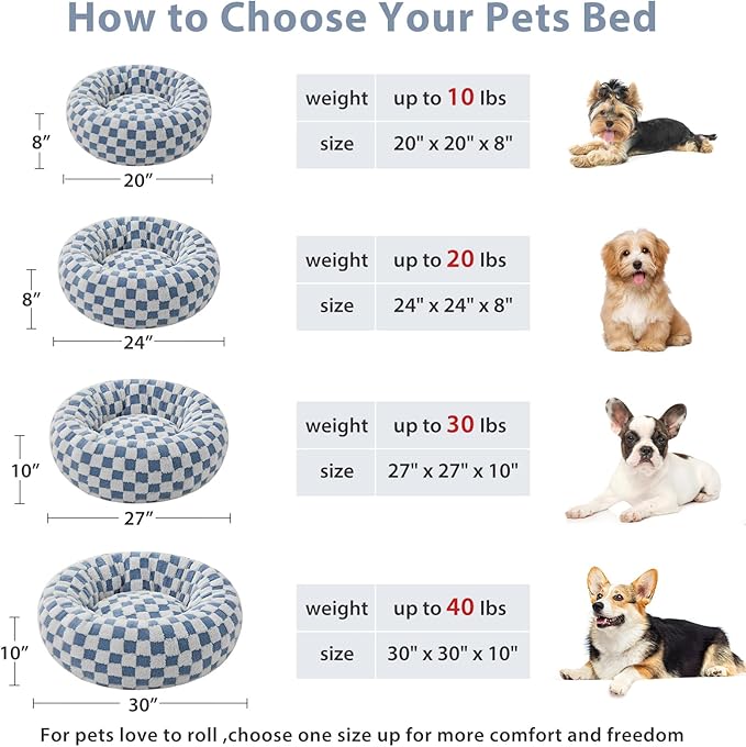 BFPETHOME Donut Dog Beds for Small Dogs, Cute Small Dog Bed for Puppy and Kitten, Round Calming Pet Bed with Non-Slip Bottom, Machine Washable,20inch, Blue