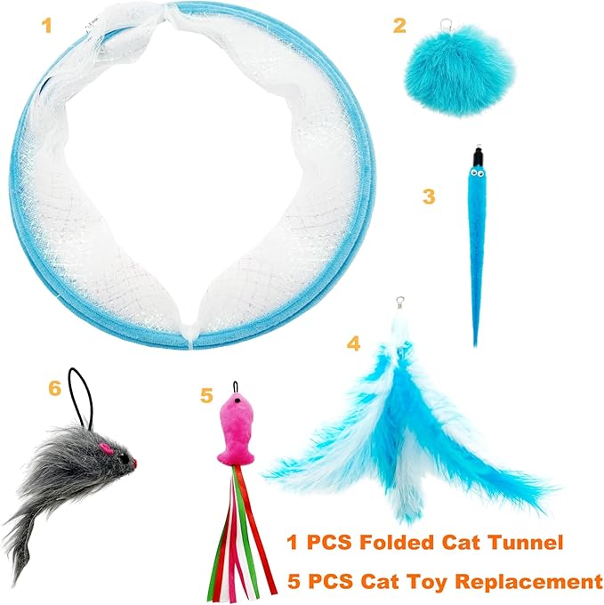 Self Play Cat Hunting Spiral Tunnel Toy, Folded Cat Spring Tunnel Toys for Indoor Cats (Blue)