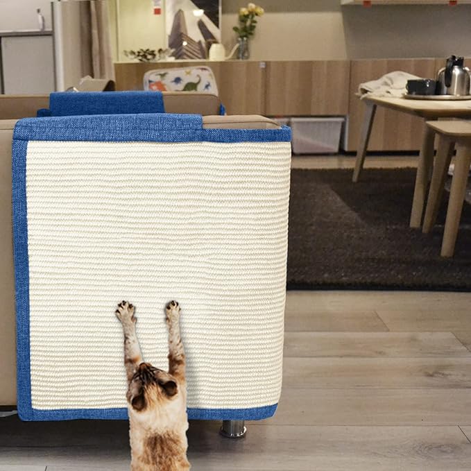 Cat Scratch Furniture Protector with Natural Sisal for Protecting Couch Sofa Chair Furniture 19.7’’H*23.6’’W (Dark Blue, Right Hand)