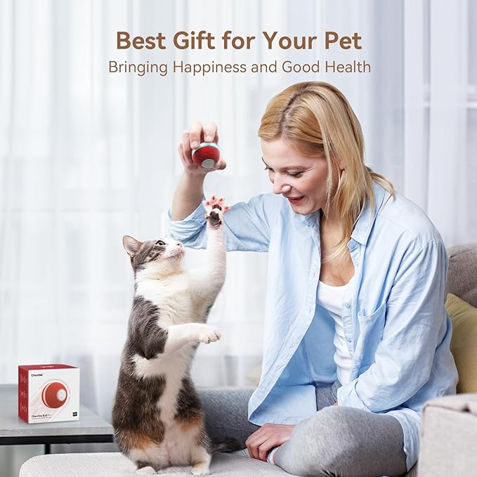 Cheerble Interactive Cat Toys for Indoor Cats, Automatic Cat Ball Toy for Bored Indoor Cats, Electric Kitten Toys with Light, Moving Stimulating Cat Toys,Red